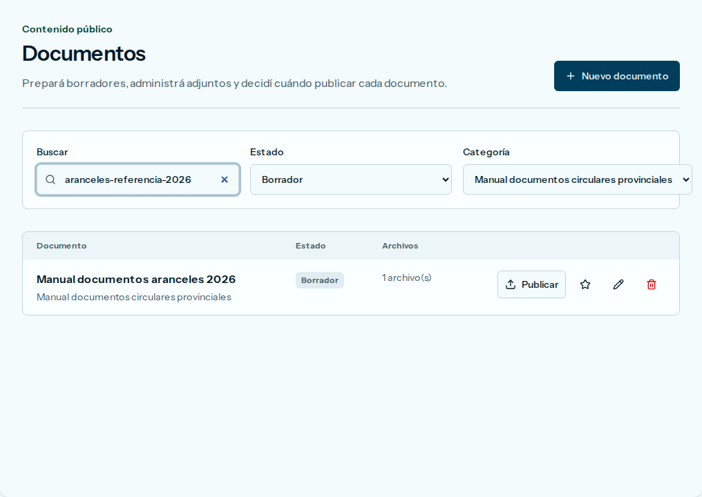 Búsqueda por el nombre del archivo, en borrador y en una categoría