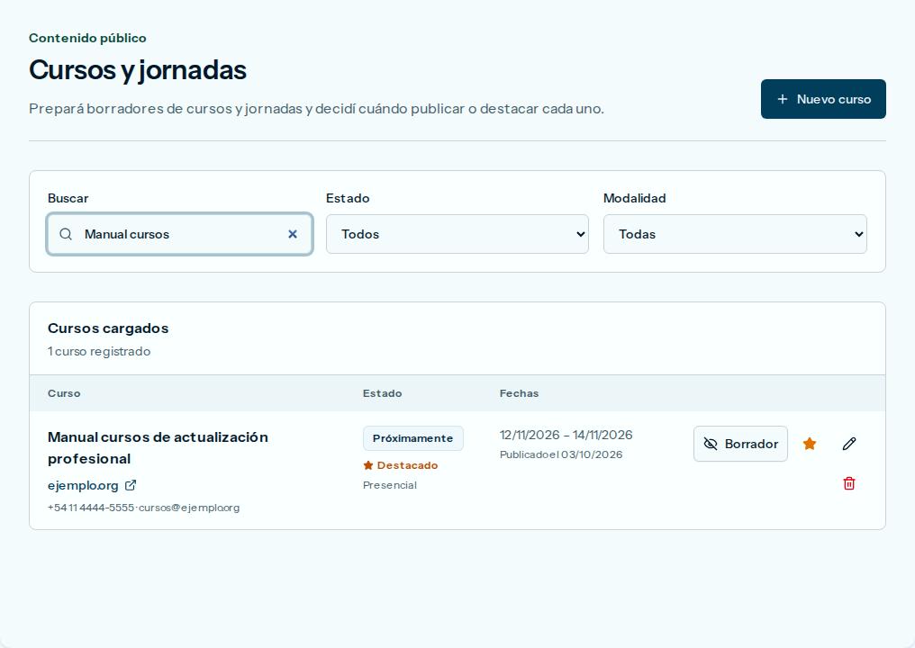 Curso con la marca Destacado y la estrella activa