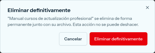 Cuadro Eliminar definitivamente, con el aviso de que no se puede deshacer