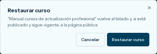 Cuadro Restaurar curso, con Cancelar y Restaurar curso